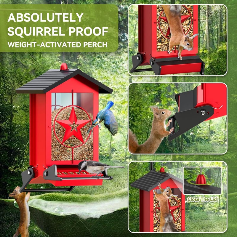 Buteafly Squirrel Proof Bird Feeder for Outdoors Hanging, Metal Wild Bird Seed Feeder with Bilateral Weight-Activated Perches, 5LB Large Capacity Wild Bird Feeders for Outside Finch, Cardinal, Blue Jay - Image 2